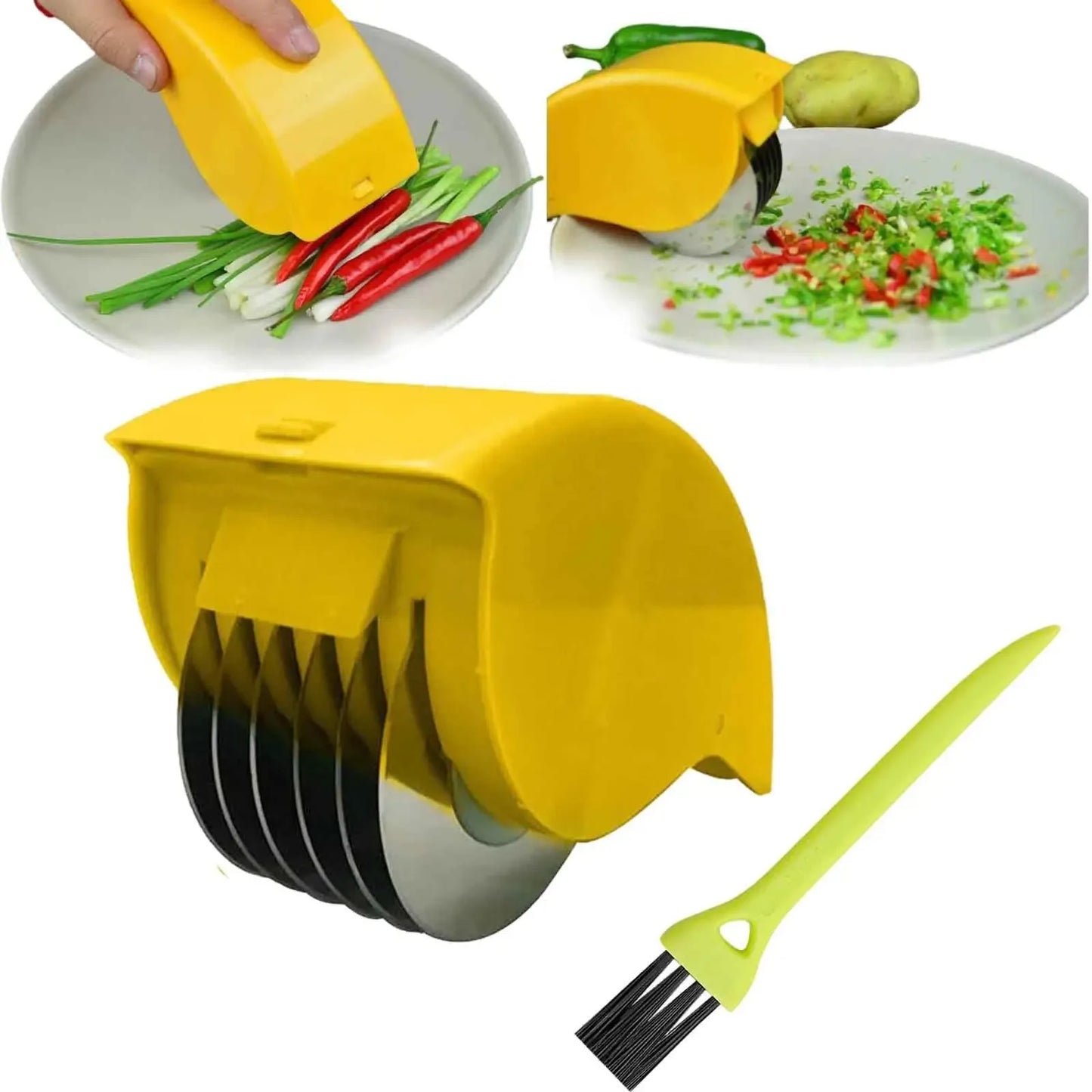 Picador de Verduras de Rodillo – 6 Cuchillas de Acero Inoxidable para Hierbas y Vegetales
