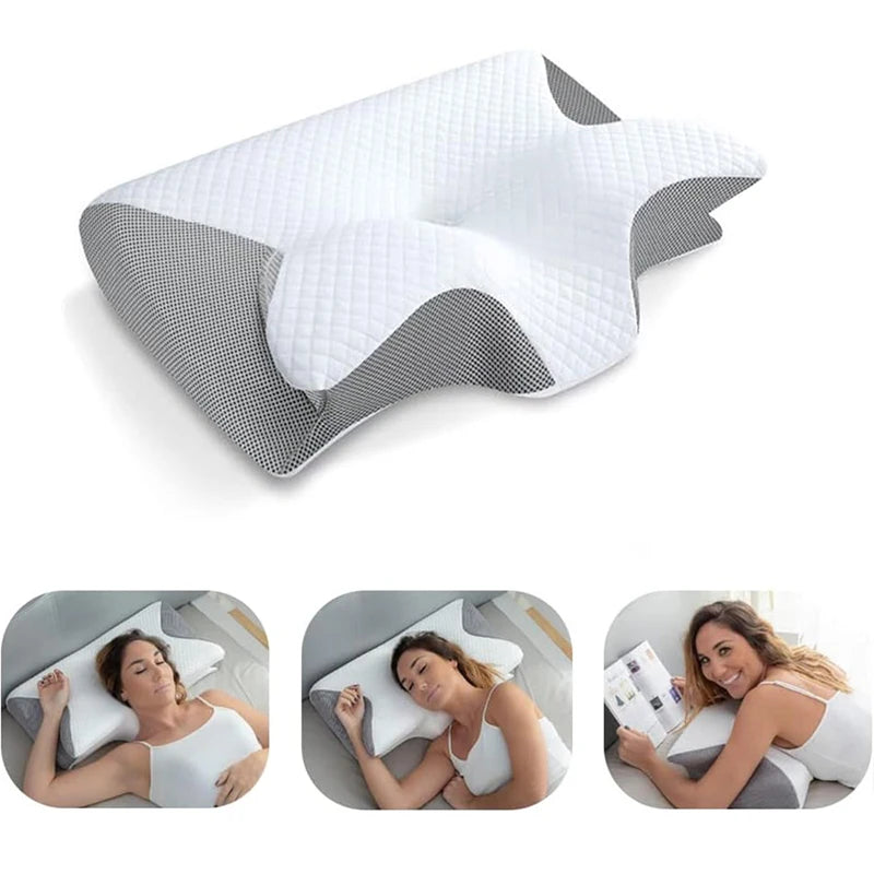 1 almohada cervical de espuma viscoelástica, almohada ortopédica ergonómica 2 en 1 para el dolor de cuello, almohadas de soporte contorneadas, almohada para el cuello