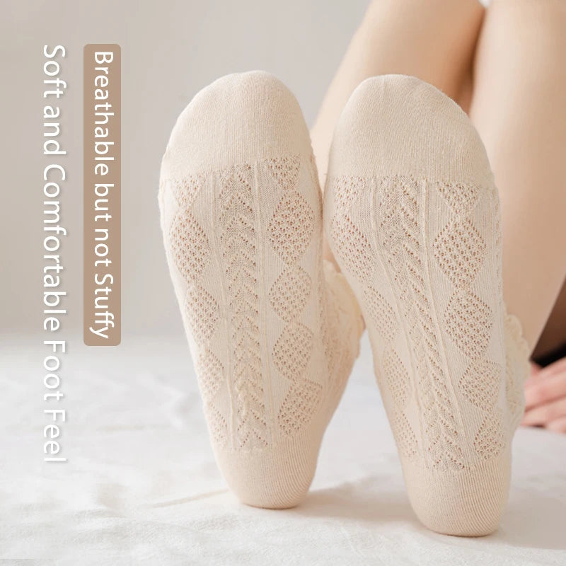 6 pares de calcetines de verano para mujer, finos, con degradado, de algodón liso, sencillos, dulces y bonitos, con borde de madera