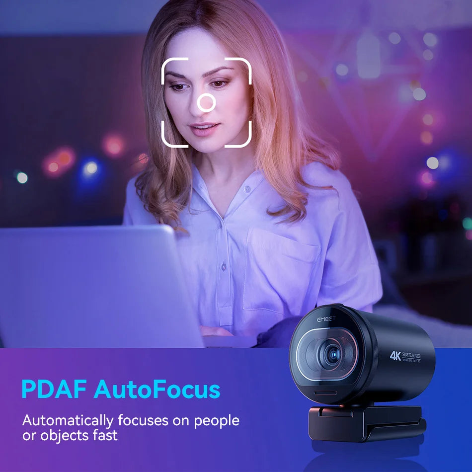 Webcam 4K Ultra HD EMEET S600 – Streaming Profesional a 60FPS y Enfoque Automático