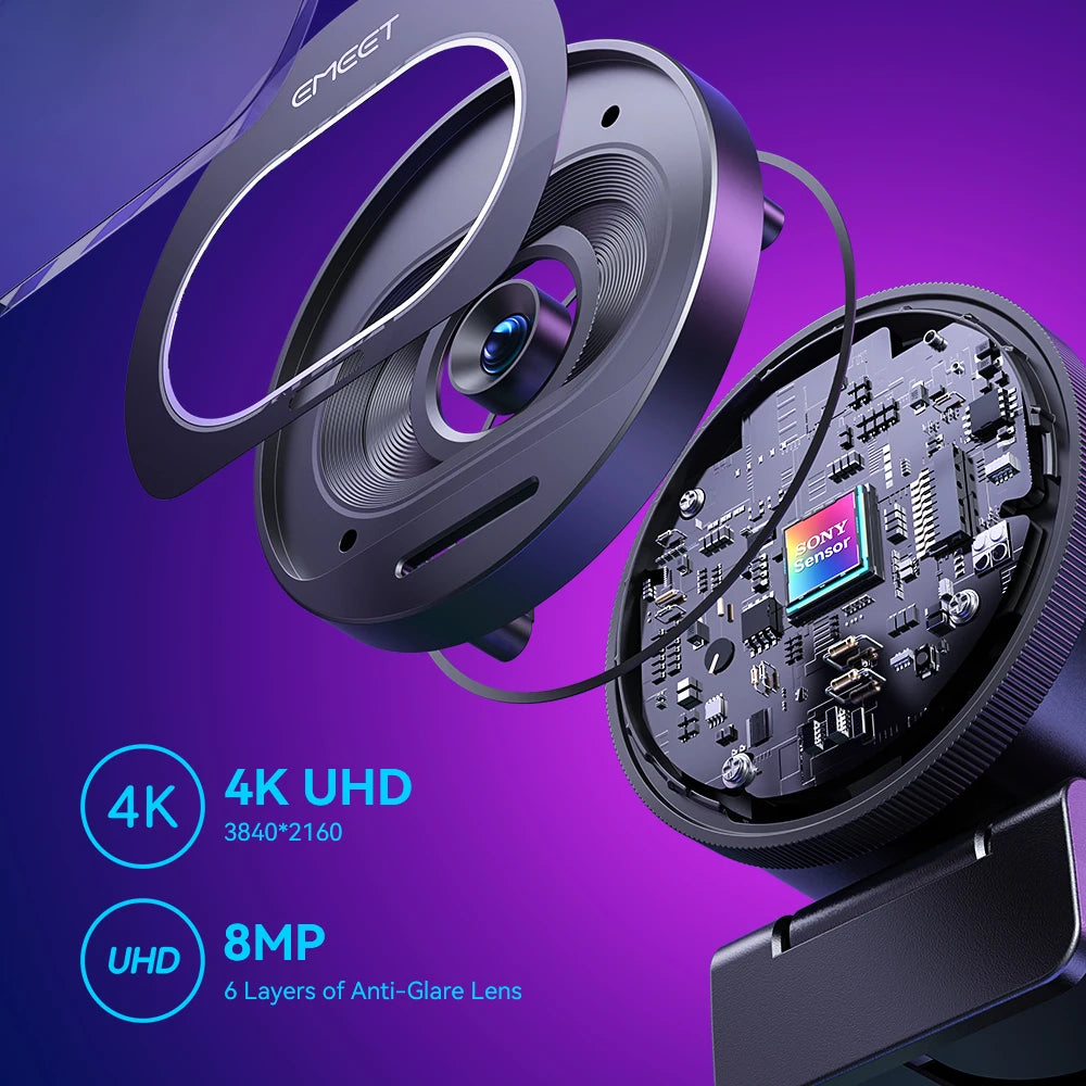Webcam 4K Ultra HD EMEET S600 – Streaming Profesional a 60FPS y Enfoque Automático