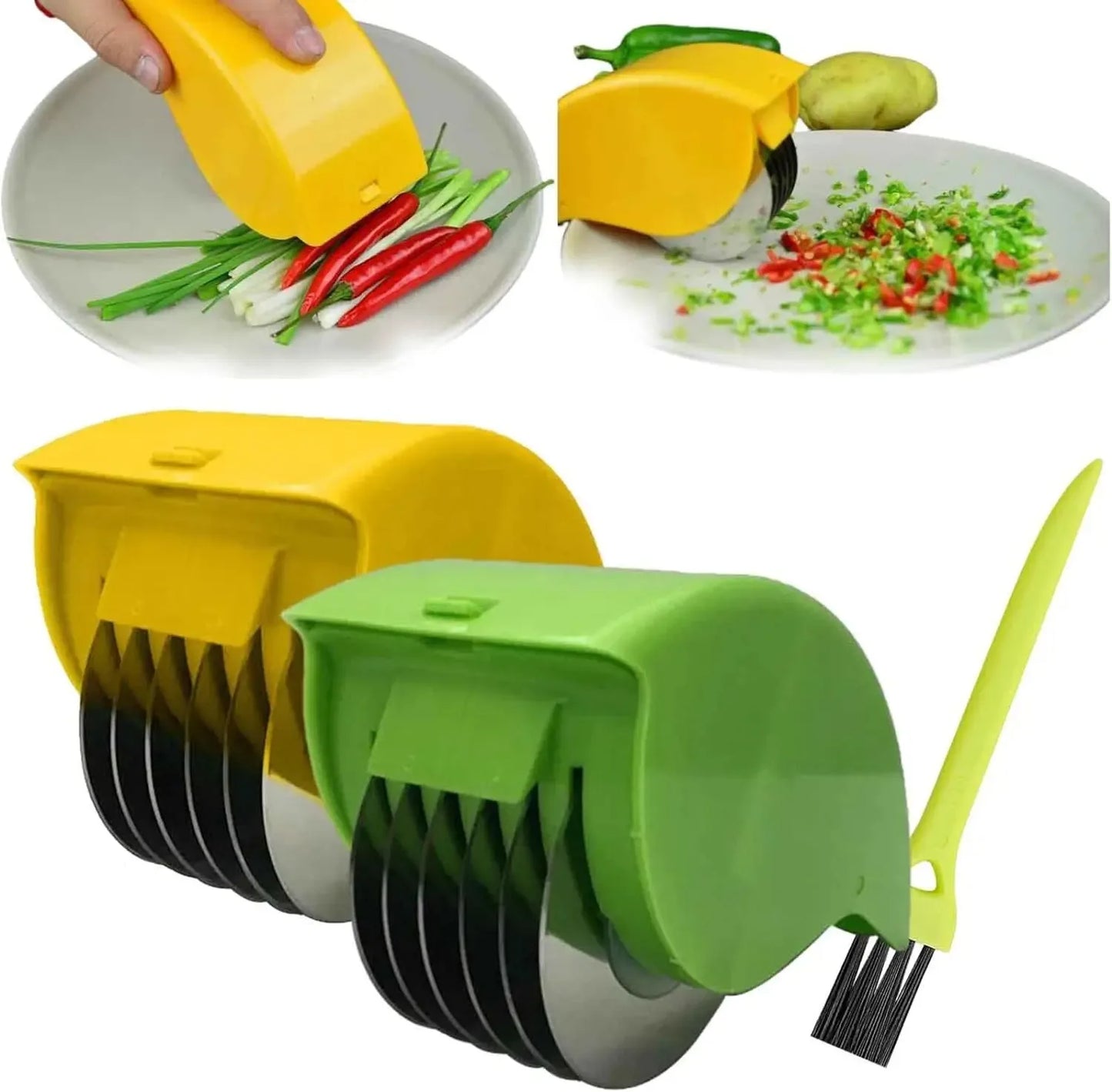 Picador de Verduras de Rodillo – 6 Cuchillas de Acero Inoxidable para Hierbas y Vegetales