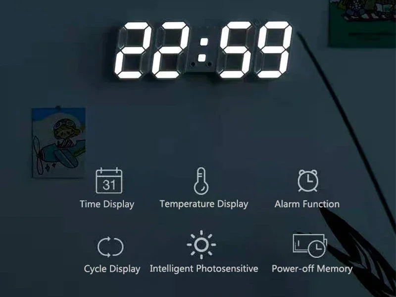 Reloj Digital 3D LED Moderno – Pantalla de Brillo Ajustable y Modo Nocturno para Recámara