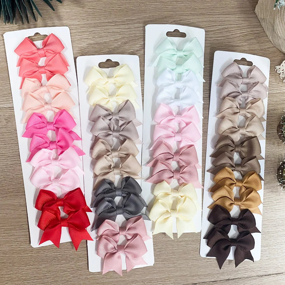 10 piezas/set de lazos de colores sólidos para niñas, pinzas para el cabello hechas a mano con lazos de cinta, pasadores para el cabello