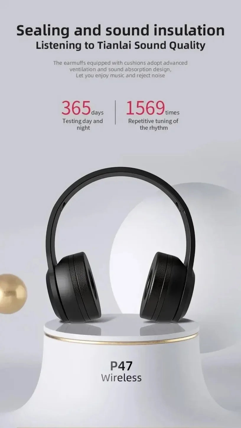 Audífonos Inalámbricos P47 – Bluetooth 5.0 con Radio FM y Ranura SD