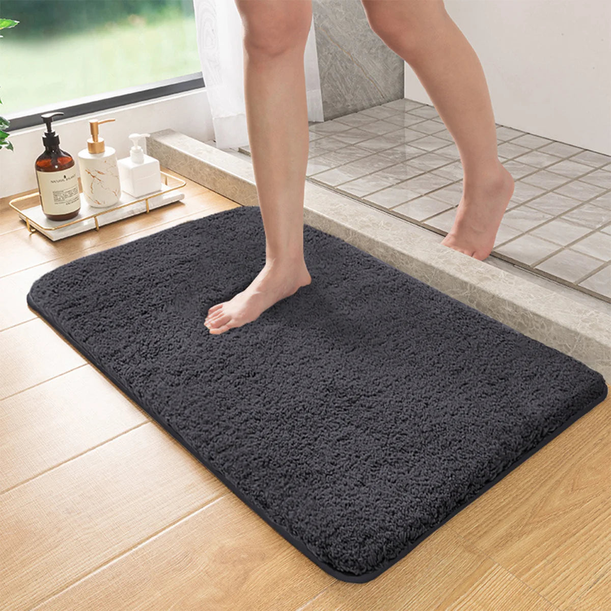 Alfombrilla de baño absorbente peluda para limpiar los pies en la ducha, inodoro o entrada