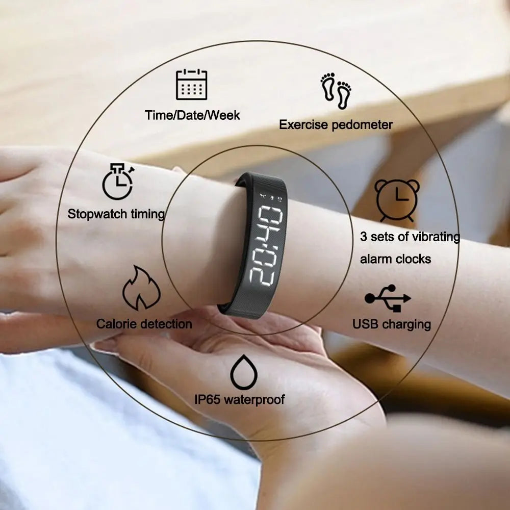 Reloj Deportivo Minimalista – Podómetro y Alarma con Vibración (Resistente al Agua)