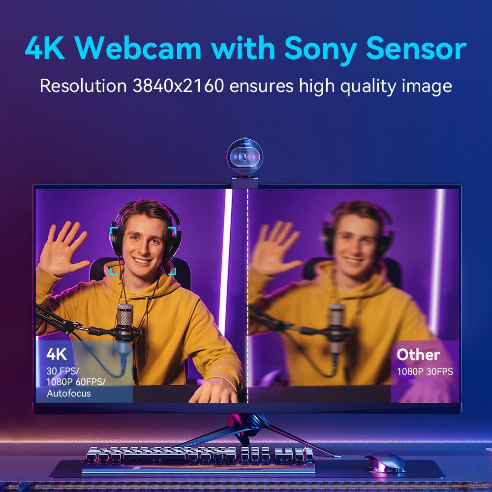 Cámara web 4K para streaming, 1080P 60FPS, USB, EMEET S600, con enfoque automático, micrófono para transmisiones en vivo en TikTok/YouTube.