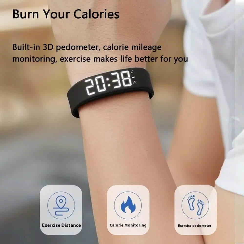 Reloj Deportivo Minimalista – Podómetro y Alarma con Vibración (Resistente al Agua)