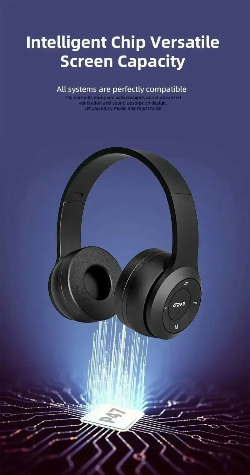 Audífonos Inalámbricos P47 – Bluetooth 5.0 con Radio FM y Ranura SD