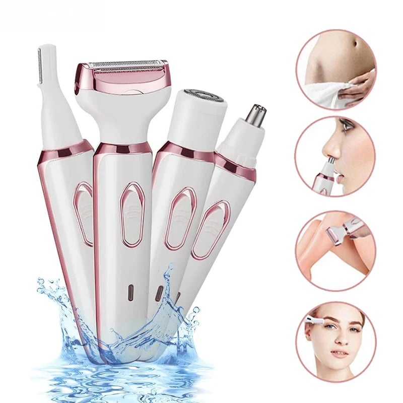 Afeitadora eléctrica para mujer, depiladora corporal indolora, recortadora inalámbrica, afeitadora facial, de piernas y bikini 4 en 1