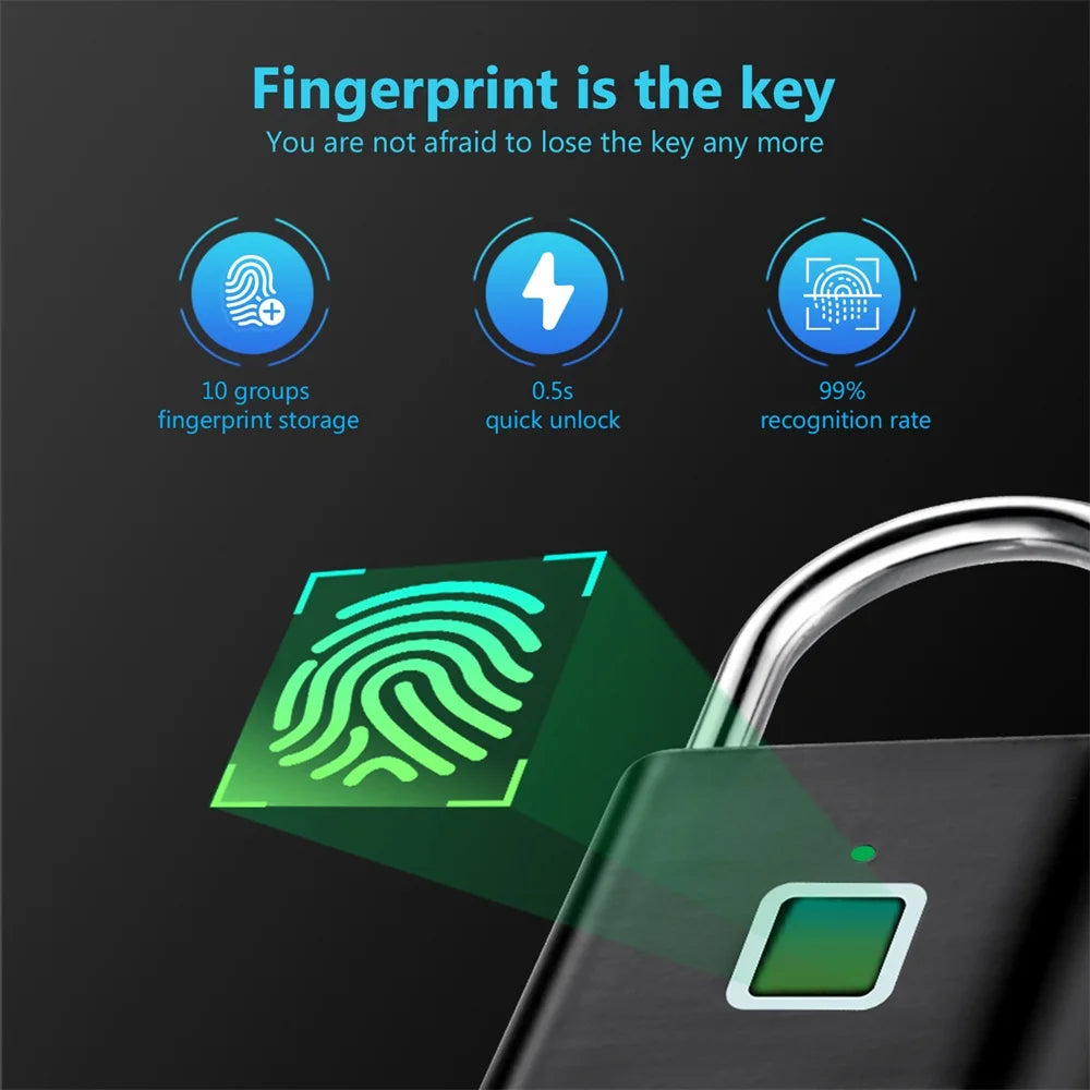 Candado Inteligente de Huella Digital – Seguridad Biométrica Sin Llaves y Recargable