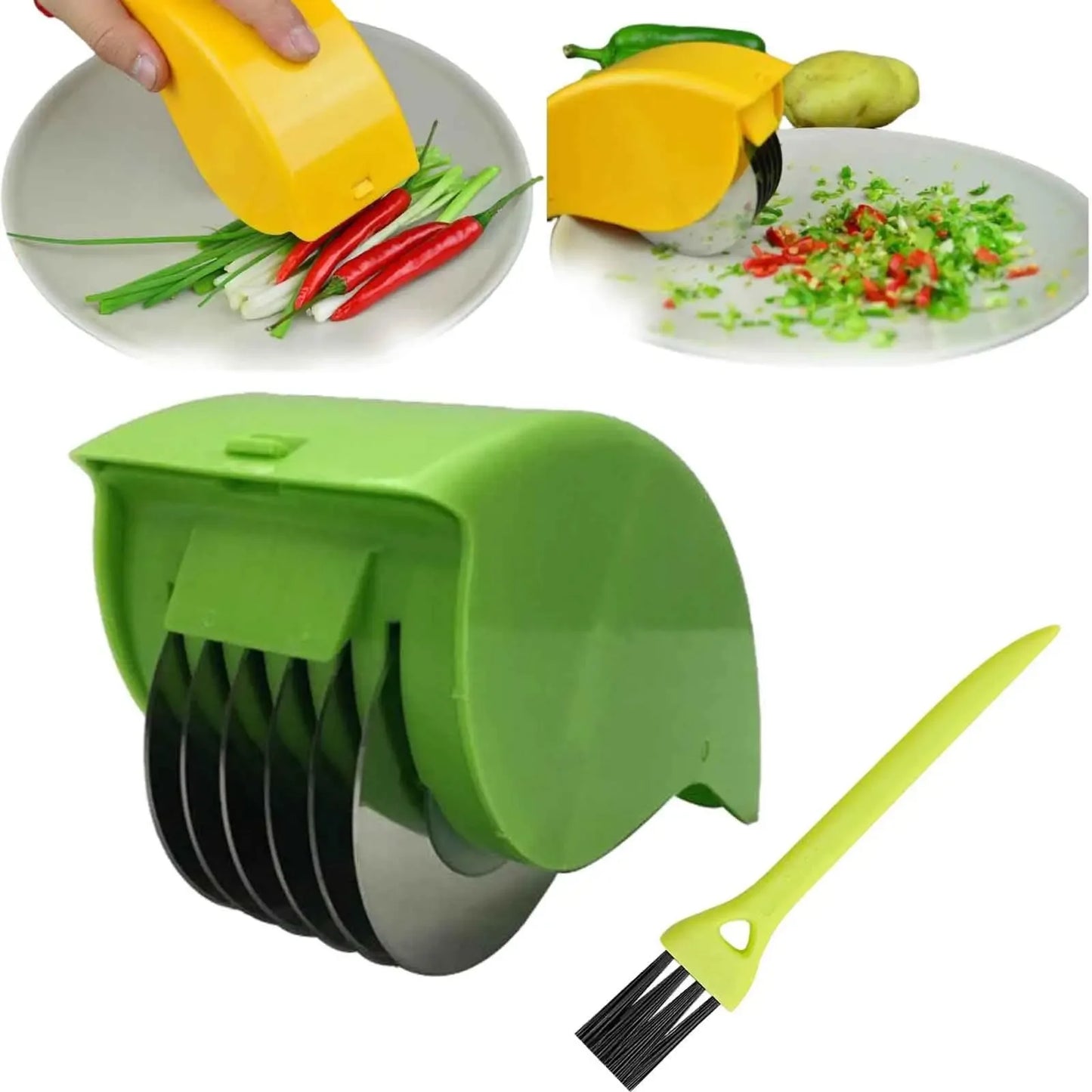 Picador de Verduras de Rodillo – 6 Cuchillas de Acero Inoxidable para Hierbas y Vegetales