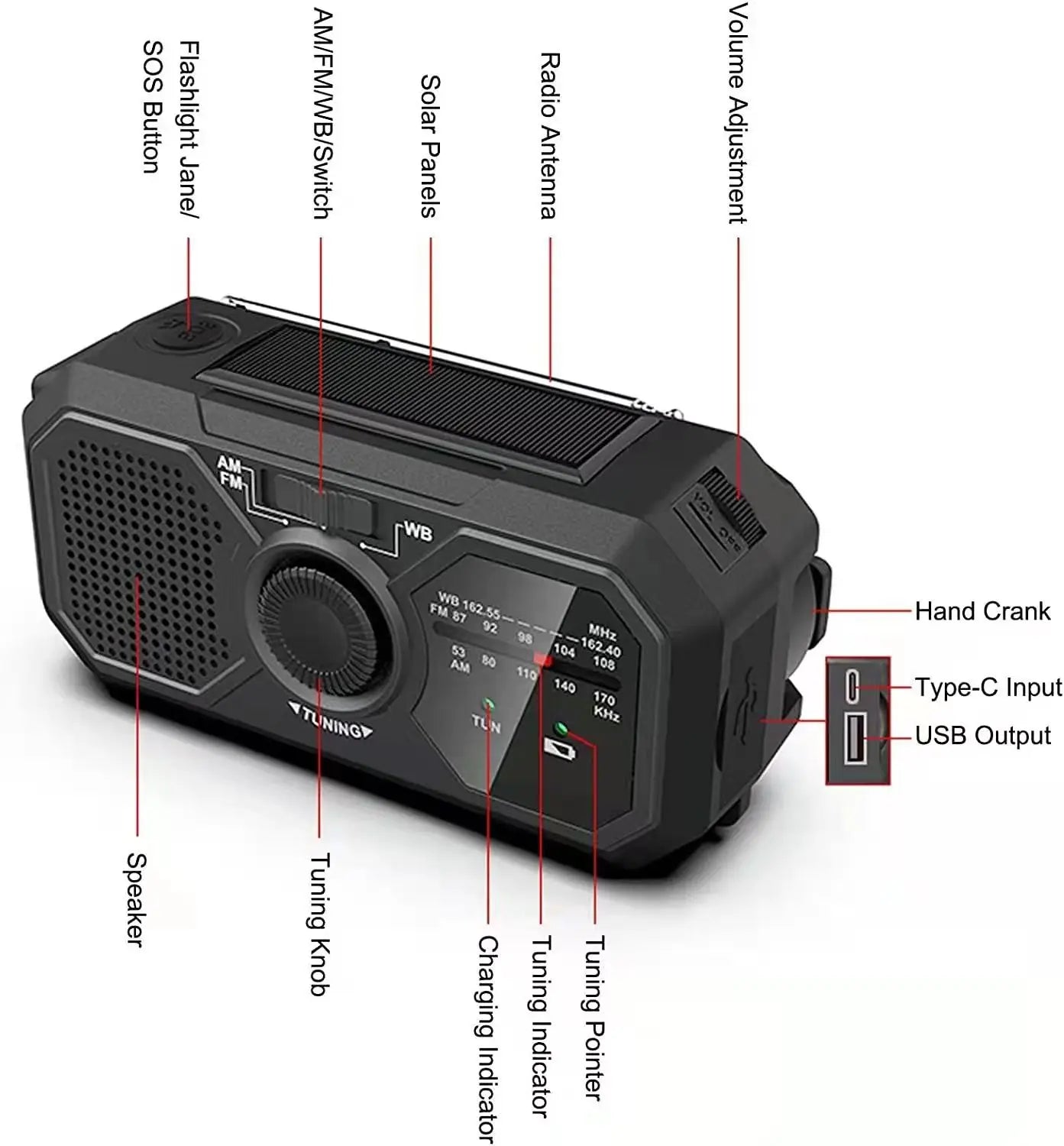 Radio de Emergencia 4 en 1 - Carga Solar y Dinamo