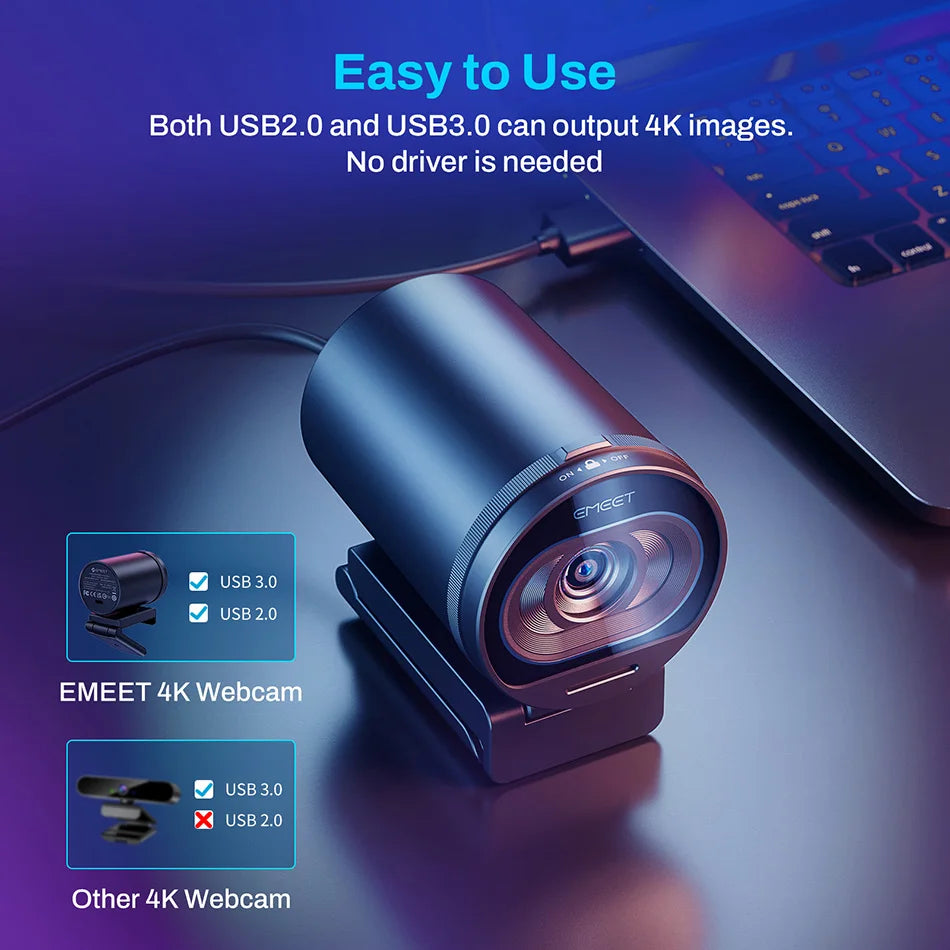 Webcam 4K Ultra HD EMEET S600 – Streaming Profesional a 60FPS y Enfoque Automático