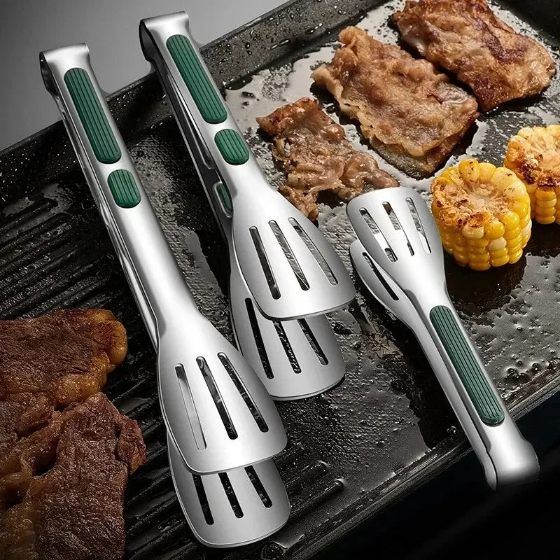 1 pinza antideslizante de acero inoxidable para alimentos, carne, ensalada, pan, barbacoa, parrilla, buffet