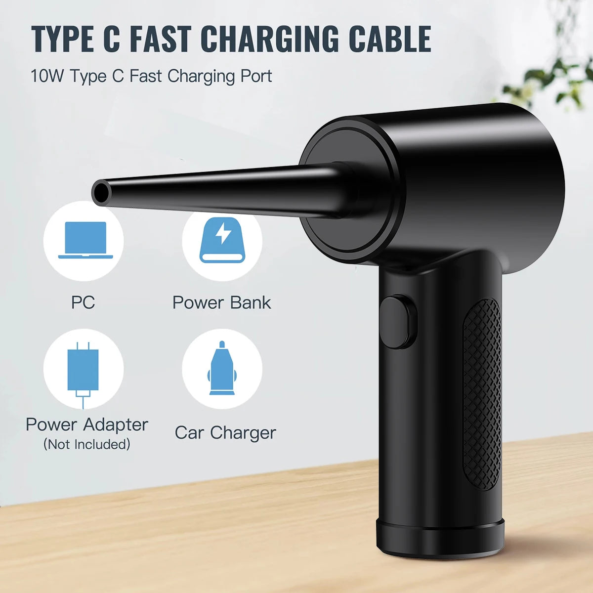 Soplador de Aire Comprimido Eléctrico – Limpiador Recargable para PC, Teclado y Auto