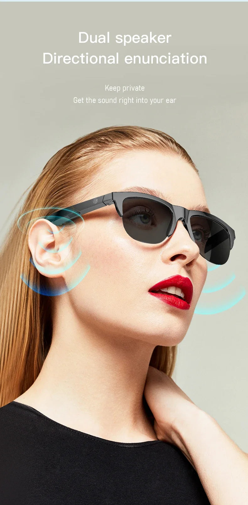 Lentes de Sol Inteligentes Audio Bluetooth V5.3 – Sonido Abierto, Llamadas y Protección UV