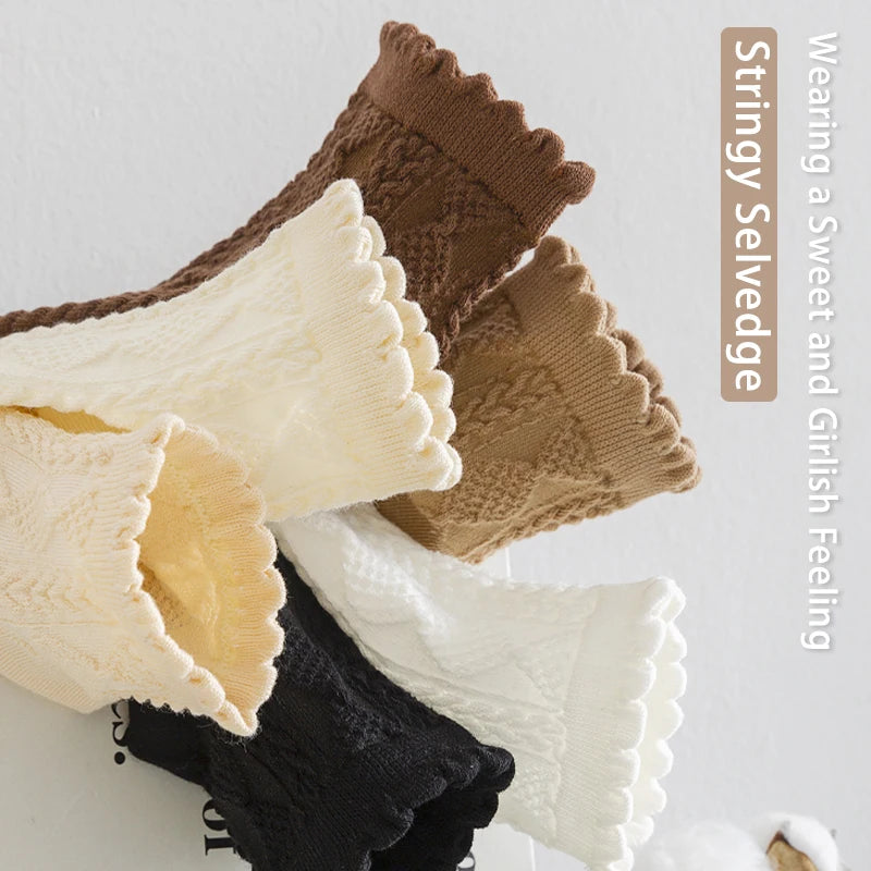 6 pares de calcetines de verano para mujer, finos, con degradado, de algodón liso, sencillos, dulces y bonitos, con borde de madera