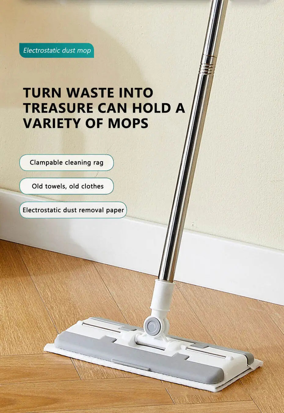 Mopa Inteligente 360° con Sistema de Clip – Limpieza Electrostática y Versátil