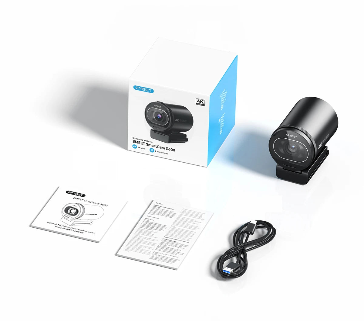 Webcam 4K Ultra HD EMEET S600 – Streaming Profesional a 60FPS y Enfoque Automático