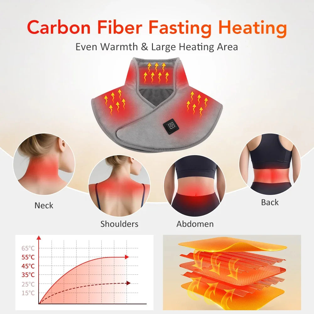Almohadilla eléctrica para hombros y cuello, envoltura cervical, 3 niveles de compresión térmica, chal para mantener la espalda y los hombros calientes en invierno.