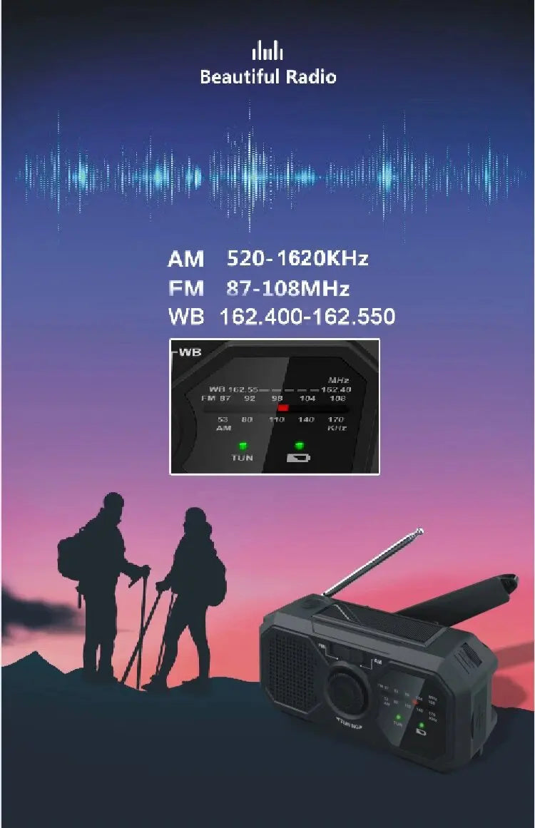 Radio de Emergencia 4 en 1 - Carga Solar y Dinamo