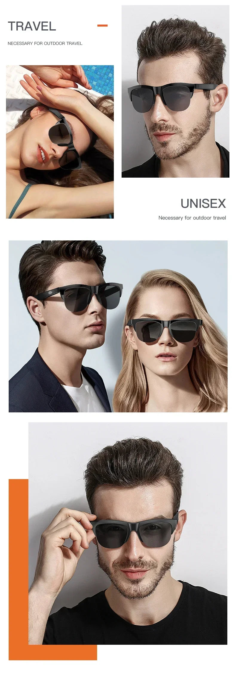 Lentes de Sol Inteligentes Audio Bluetooth V5.3 – Sonido Abierto, Llamadas y Protección UV