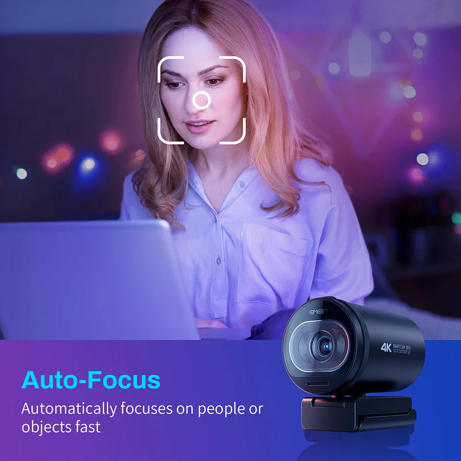 Webcam 4K Ultra HD EMEET S600 – Streaming Profesional a 60FPS y Enfoque Automático