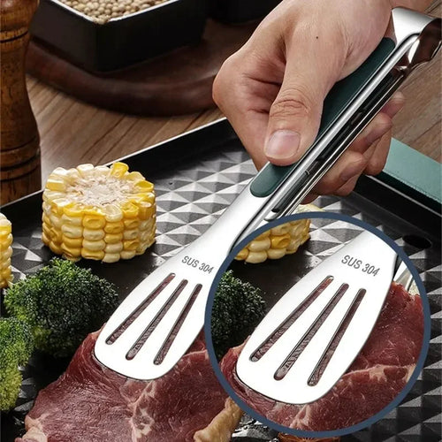 1 pinza antideslizante de acero inoxidable para alimentos, carne, ensalada, pan, barbacoa, parrilla, buffet