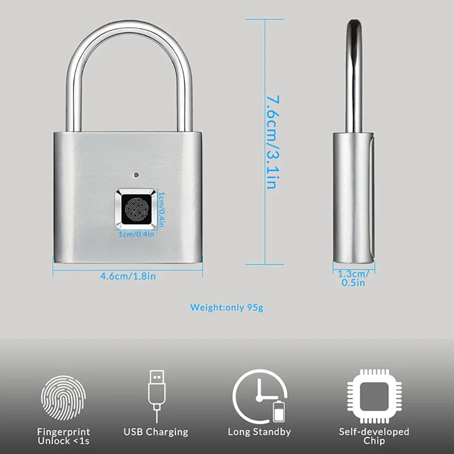 Candado Inteligente de Huella Digital – Seguridad Biométrica Sin Llaves y Recargable