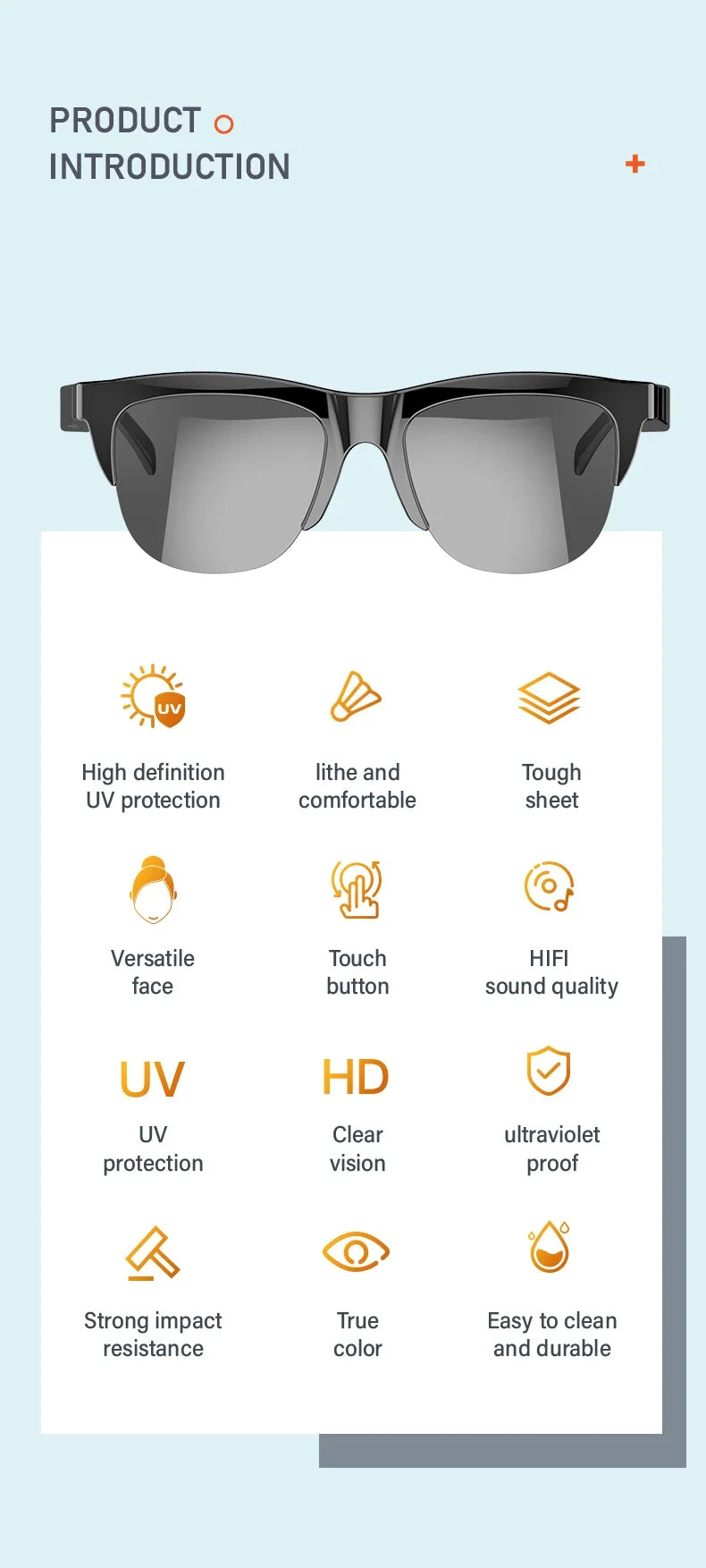 Lentes de Sol Inteligentes Audio Bluetooth V5.3 – Sonido Abierto, Llamadas y Protección UV