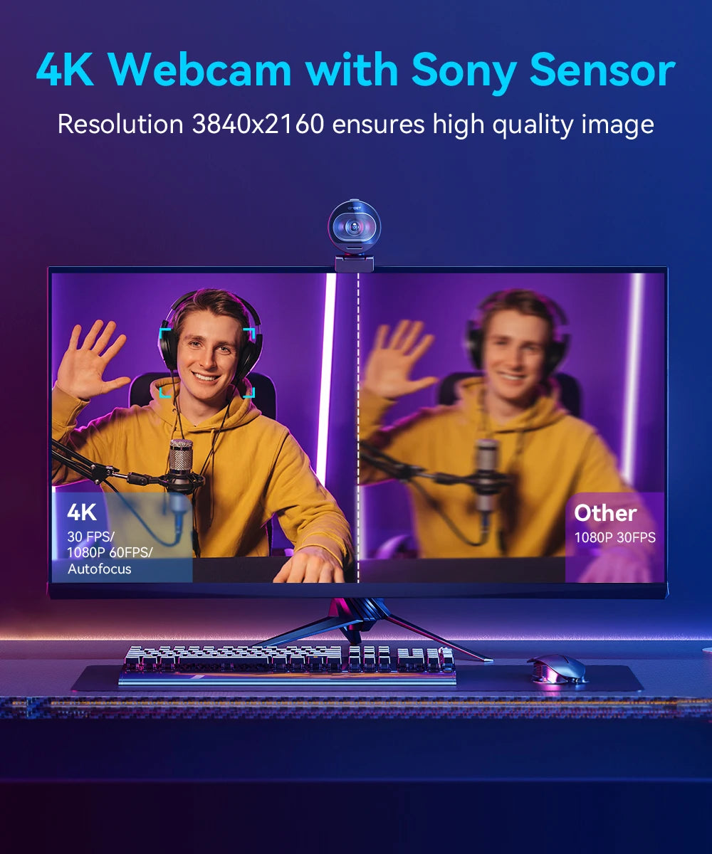 Webcam 4K Ultra HD EMEET S600 – Streaming Profesional a 60FPS y Enfoque Automático