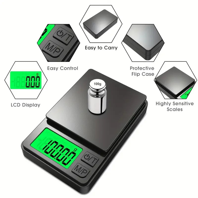 Báscula Digital de Alta Precisión (0.1g - 1000g) – Compacta y Portátil