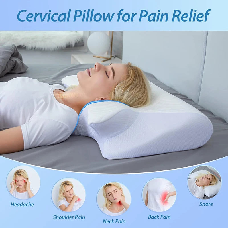 1 almohada cervical de espuma viscoelástica, almohada ortopédica ergonómica 2 en 1 para el dolor de cuello, almohadas de soporte contorneadas, almohada para el cuello